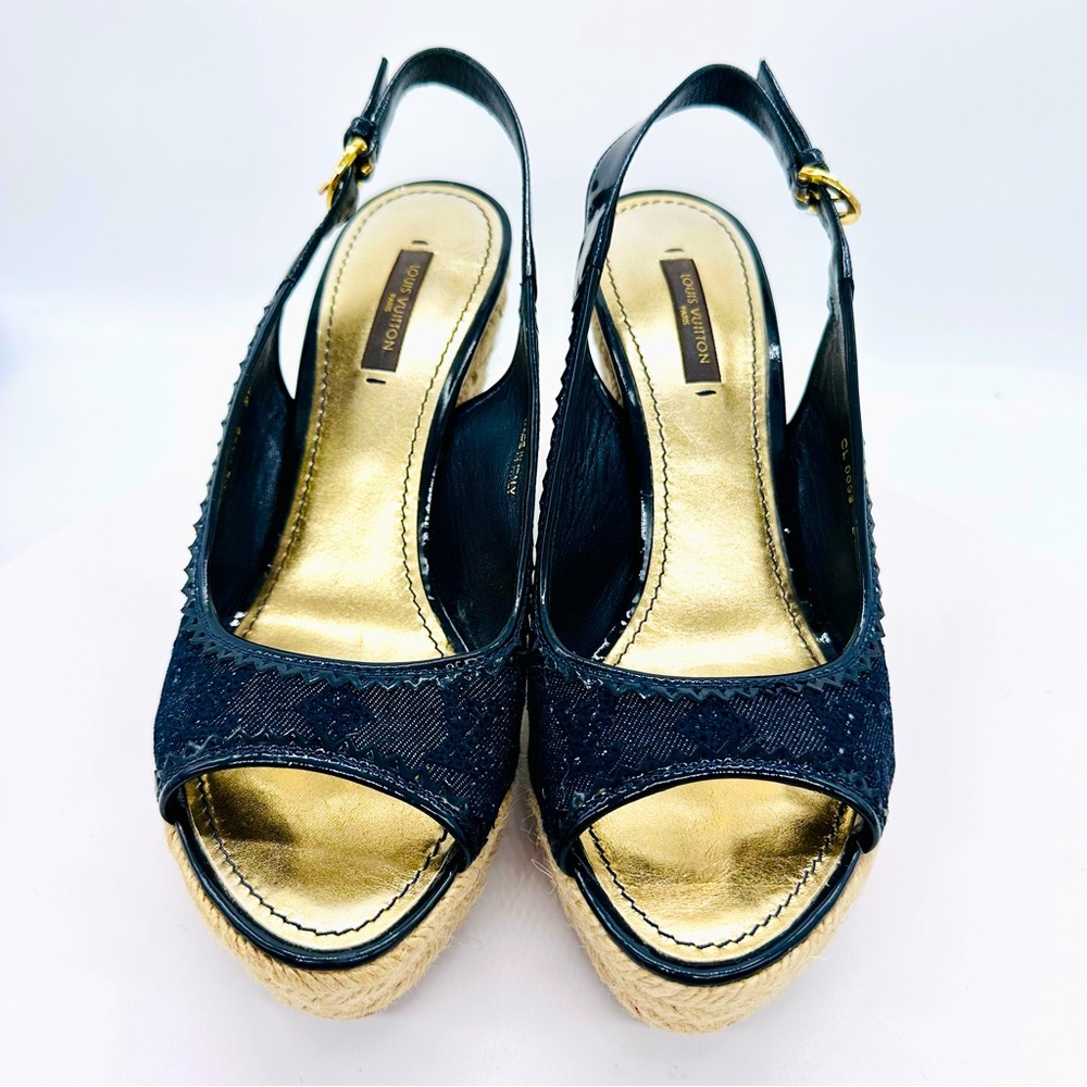 Authentic Louis Vuitton Monogram Wedge Espadrille 7 EUC